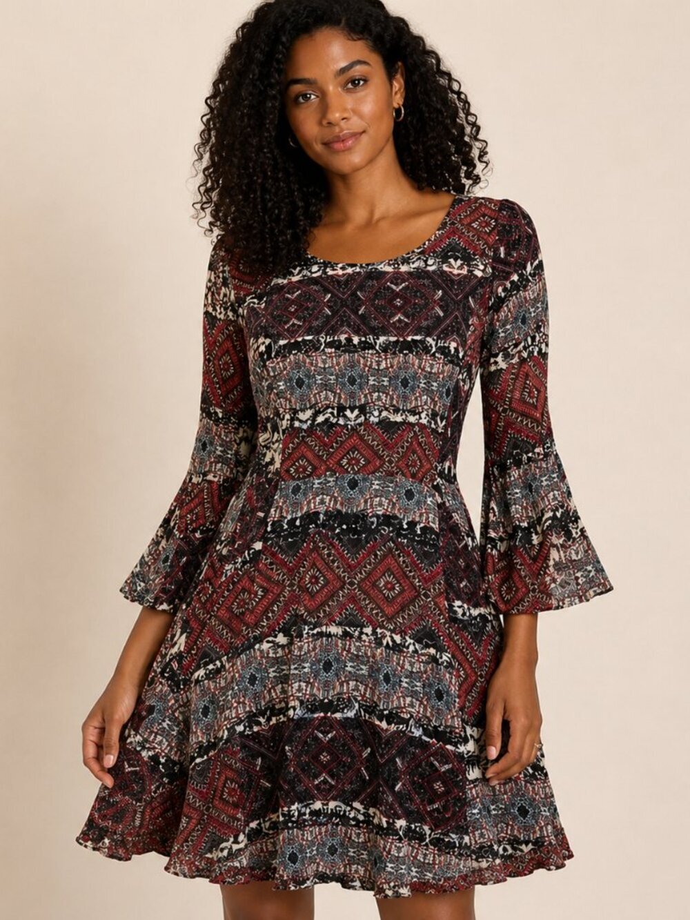 Anthropologie Holding Horses Ima Dress Size S Boho Geometric Print Bell Sleeve S